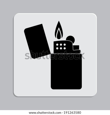 Lighter fire vector icon on a grey flat button