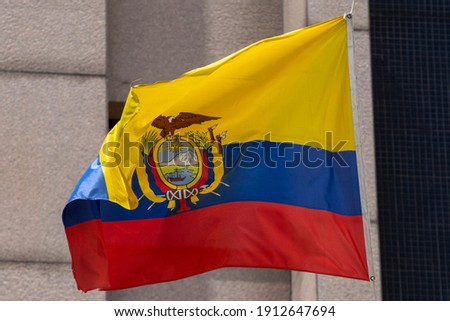 National flag of Ecuador on a flagpole
