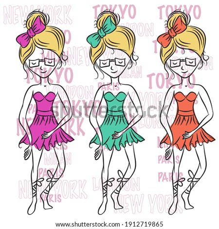 Illustration vector cute ballerina cartoon for fashion design