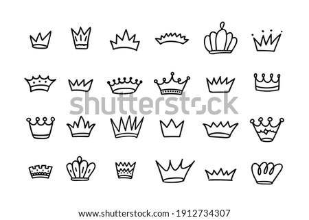 Crown doodle vector set isolated on white background