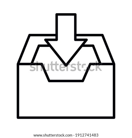 download arrow inbox icon over white background, line style, vector illustration