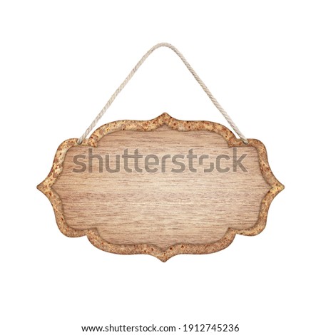 wooden sign with rope isolated on white with clipping path