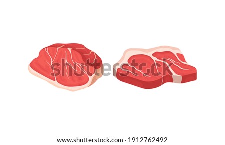 Beef Steak as Raw Meat Product for Cooking and Eating Vector Set Royalty-Free Stock Photo #1912762492