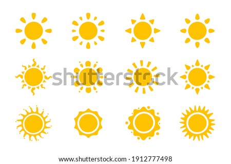 Vector cartoon yellow sun Shining light rays to heat the summer. Isolated on white background