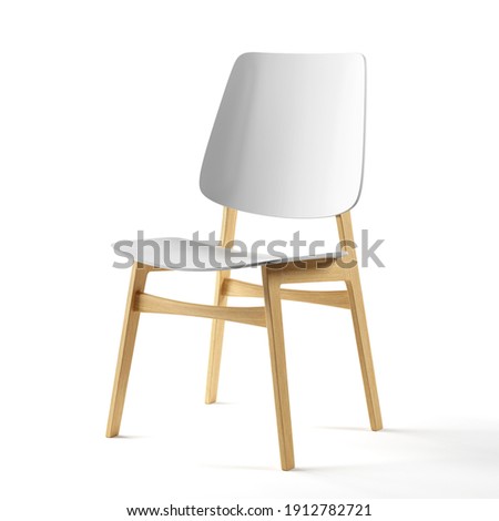 A chair made of wood and white plastic stands on a white background.