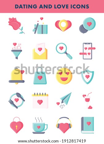 Illustration of Colorful Dating And Love Icon Set in Flat Style.
