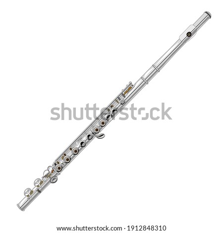 flute woodwind orchestral instrument isolated white background. vector, realism. Royalty-Free Stock Photo #1912848310