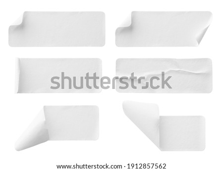 Blank white paper sticker label set collection isolated on white background