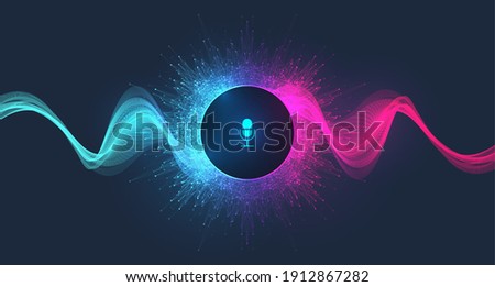 Voice assistant concept. Vector sound wave. Voice and sound recognition equalizer wave flow background. Personal assistant and voice recognition concept gradient vector illustration Royalty-Free Stock Photo #1912867282