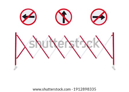 Traffic Barrier made of red iron with traffic sign isolated on white background with clipping path.