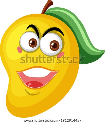 Mango cartoon character with happy face expression on white background illustration