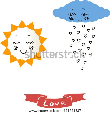 sun, cloud, rain, background, card, ribbon, banner,love, romance, vector.