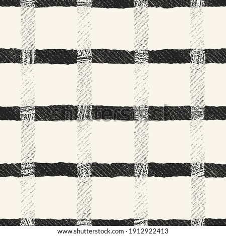 Monochrome Brushed Textured Checked Seamless Pattern