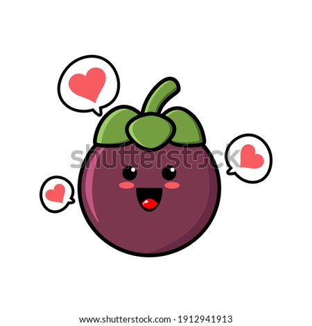 cute mangosteen cartoon mascot character funny expression fall in love 