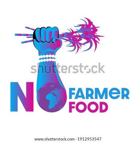 farmers protest concepts: The human hand or Farmer hand holding a cane neon sign. no farmers no food Advertisement design. Vector illustration in neon style. 