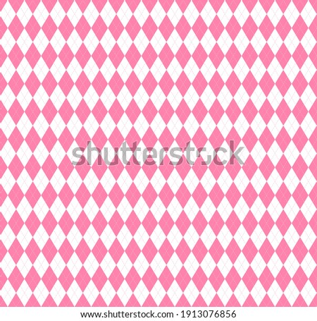 Valentines day Argyle plaid. Scottish pattern in pink and white rhombuses. Scottish cage. Traditional Scottish background of diamonds. Seamless fabric texture. Vector illustration