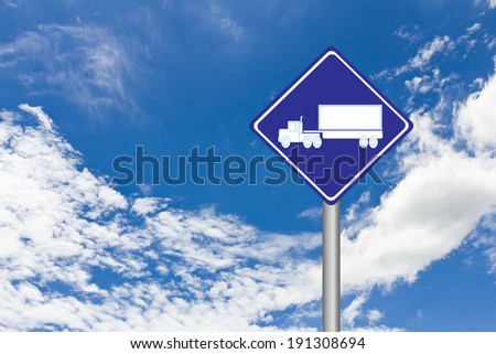 Blue road signs with Motor lorry sign icon on blue sky background