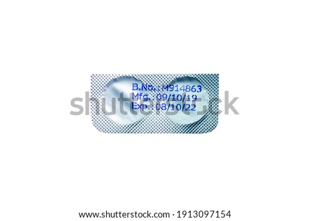 Information on the date of manufacture, the expiration date of the medicine on the packaging. Royalty-Free Stock Photo #1913097154
