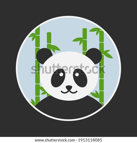 sweet panda bear face flat design vector in a green wild in chaina or asia. cute baby on nature background. bamboo cartoon isolated. black and white asian animal. wildlife in jungle illustration art