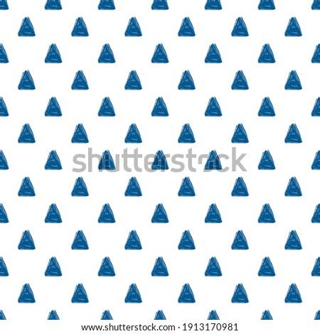 Blue ink triangles isolated on white background. Cute monochrome geometric seamless pattern. Vector flat graphic hand drawn illustration. Texture.