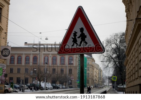 Street sign "Attention, kids!" in Czech republic