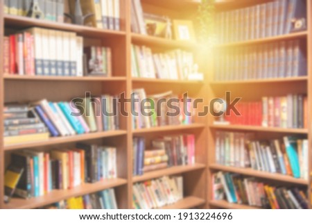 Abstract blurred empty college library interior space. use for background or backdrop in book shop business or education resources concepts.Blurry classroom with bookshelves by defocused effect.  Royalty-Free Stock Photo #1913224696