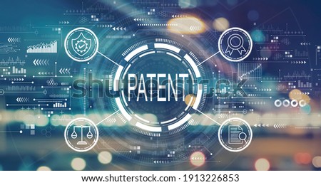 Patent concept with blurred city abstract lights background
