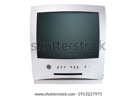 Old silver vintage TV with built-in DVD player. Isolated over white background.