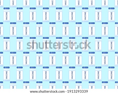 Vaccine vial seamless pattern. Vaccination against Covid-19. Middle East Respiratory Syndrome. Vector illustration Royalty-Free Stock Photo #1913293339