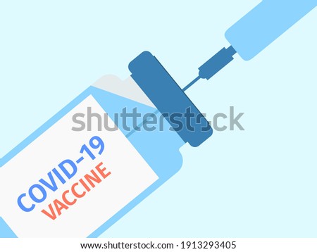 Covid-19 vaccination. Coronavirus vaccine bottle and syringe for injection. Middle east respiratory syndrome. Vector illustration Royalty-Free Stock Photo #1913293405