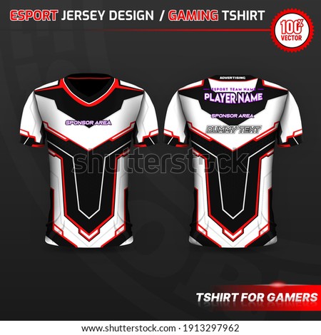 E-Sport T-Shirt with Short Sleeve Design, Futuristic, White - Red - Black