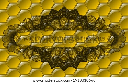 We Love Our Customers text inside Linear honey bees badge. beekeeping fancy background. Artistic illustration. 