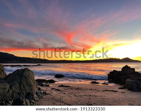 Carmel Beach ocean sunset, Central Coast of California (USA).
