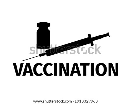 Covid-19 vaccination. Coronavirus vaccine bottle and syringe for injection. Black outline on a white background. Middle east respiratory syndrome. Vector illustration Royalty-Free Stock Photo #1913329963