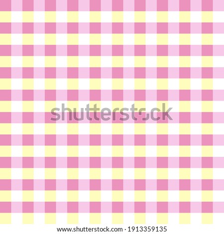 Pink, salmon, yellow and white checkered seamless vector pattern for clothes, fabric, blankets, fashion and more. Vichy background with cute ornament. Girl Lumberjack Flannel Plaid Style.