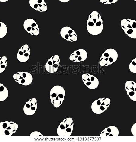 Seamless pattern with skulls on black background. vector illustration