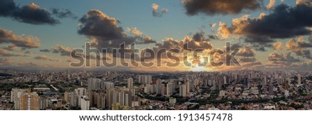 Panoramic aerial view of the city of Santo André, São Paulo at sunset Royalty-Free Stock Photo #1913457478