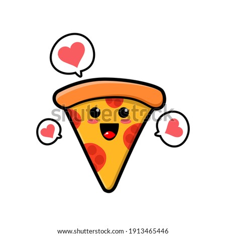cute pizza slice cartoon mascot character funny expression fall in love 