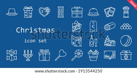 christmas icon set. line icon style. christmas related icons such as gift, cards, candy, christmas tree, lollipop, ball, candelabra, postcard, champagne, hat, letterbox, tag, sweet, card