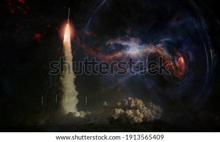 Spaceship launch to distant worlds and stars, exploration and space travel concept. Elements of this image furnished by NASA.