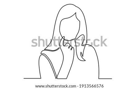 Continue line of thinking woman looking away isolated on white background Royalty-Free Stock Photo #1913566576