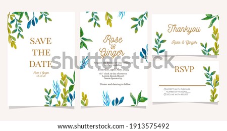 elegant wedding card invitation with foliage illustration
