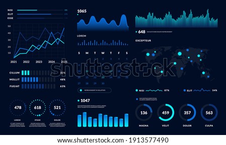 Dashboard UI. Data HUD diagram design, graph and chart modern graphic interface. Vector futuristic dashboard Royalty-Free Stock Photo #1913577490