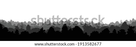 trees silhouettes in forest natural wild background, vector illustration
