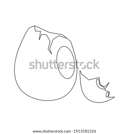 Cute cracked animal egg. Isolated object in the white background. Black and white element for coloring pages. Flat style illustration.