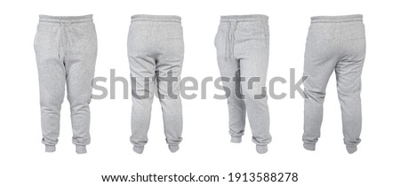 Jogger pants heather grey color collage photo isolated on white background Royalty-Free Stock Photo #1913588278