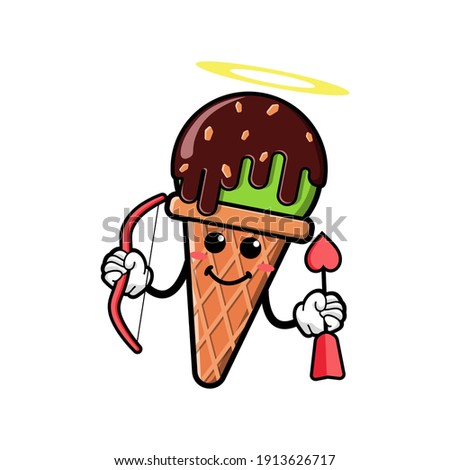 cute ice cream cartoon mascot character funny expression holding love arrow