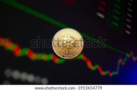 Bitcoin Cryptocurrency. Bitcoin coin growth chart on the exchange, chart