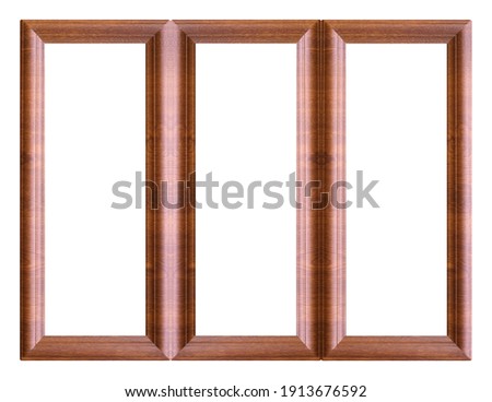 Triple wooden frame (triptych) for paintings, mirrors or photos isolated on white background. Design element with clipping path