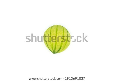 Watermelon shape Chinese pastry with bean and salted eggs isolated on white background, Traditional dessert for Chinese New Year.